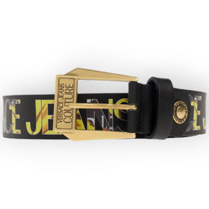VERSACE COUTURE Leather Belt Black Gold Lettering Men's Size 100cm US Size 40